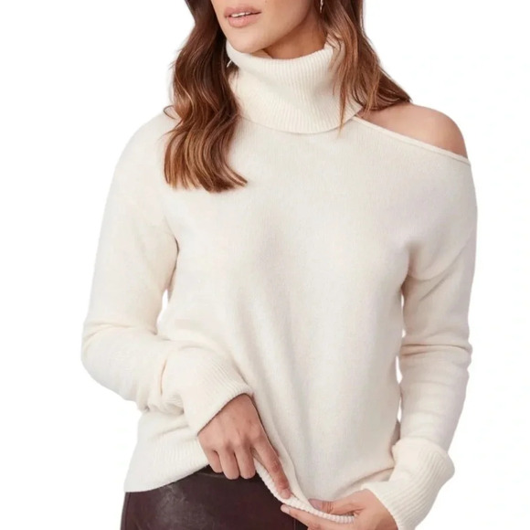 Paige New Women’s Medium Raundi Ivory Turtleneck Cutout Shoulder Sweater - Picture 1 of 10